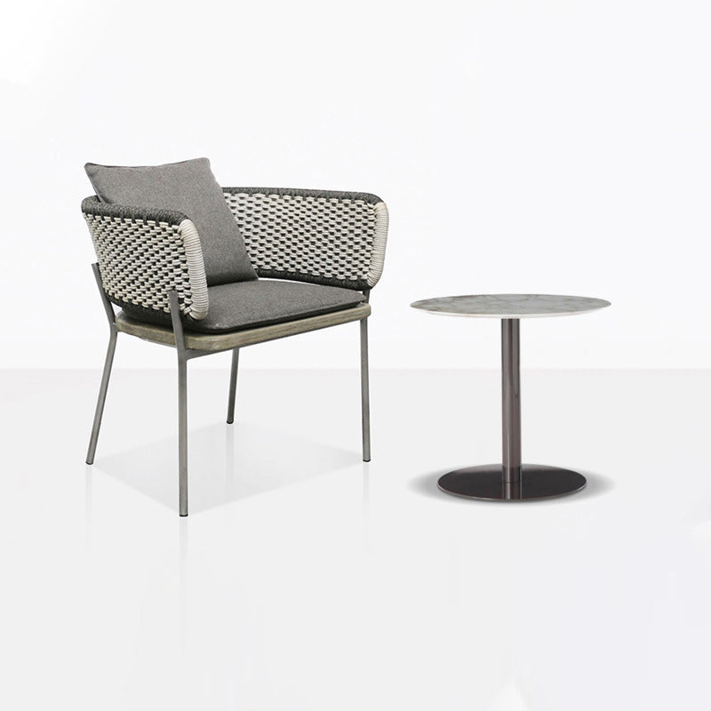 Contemporary Scandinavian Weaving Rope Fabric Aluminum Alloy Slab Square Outdoor Coffee Table & Chair Set For Outdoor Patio