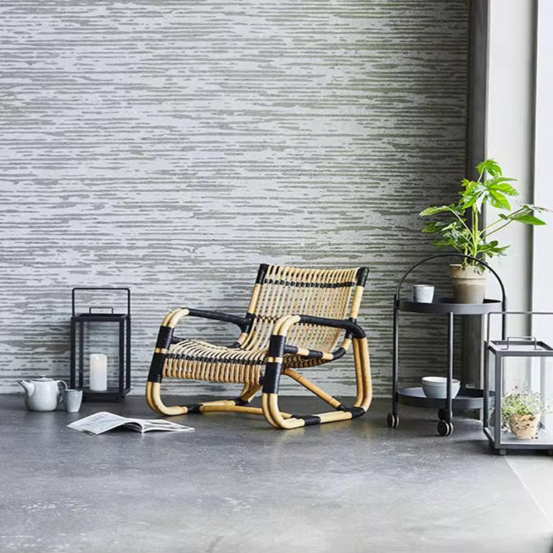 Traditional Japanese Weaving Imitation Rattan Glass Round Coffee Table & Chair Set For Living Room