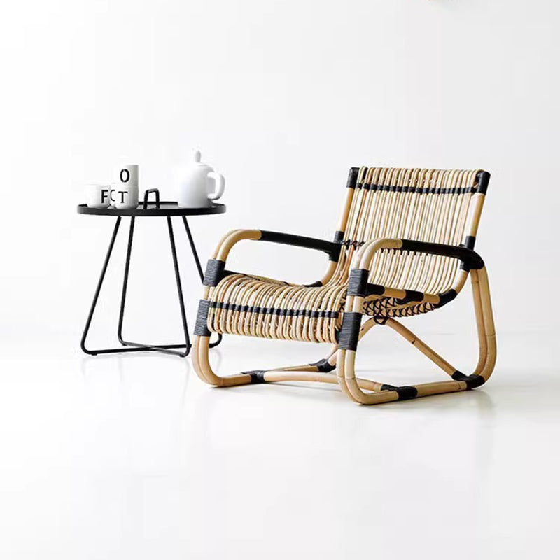 Traditional Japanese Weaving Imitation Rattan Glass Round Coffee Table & Chair Set For Living Room