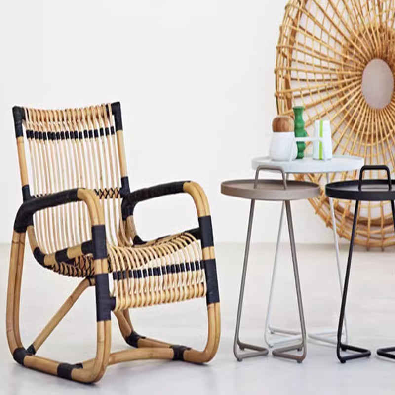 Traditional Japanese Weaving Imitation Rattan Glass Round Coffee Table & Chair Set For Living Room
