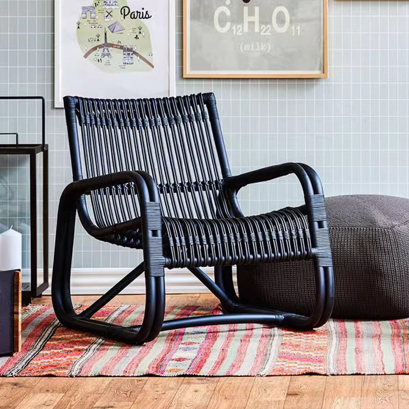 Traditional Japanese Weaving Imitation Rattan Glass Round Coffee Table & Chair Set For Living Room
