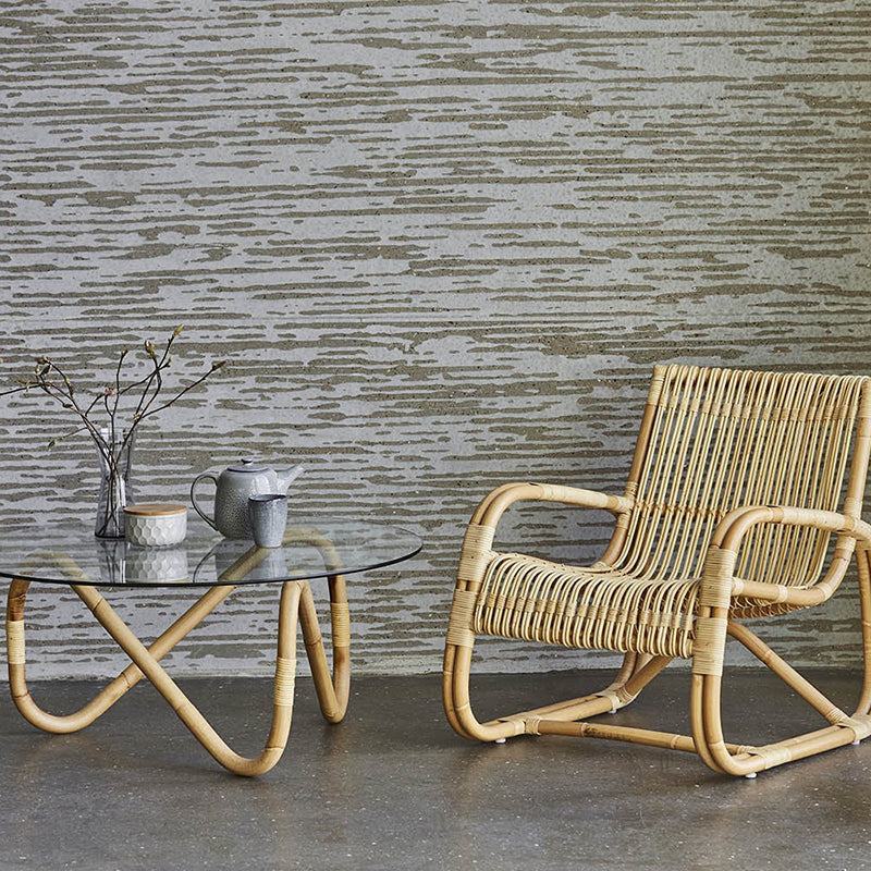 Traditional Japanese Weaving Imitation Rattan Glass Round Coffee Table & Chair Set For Living Room