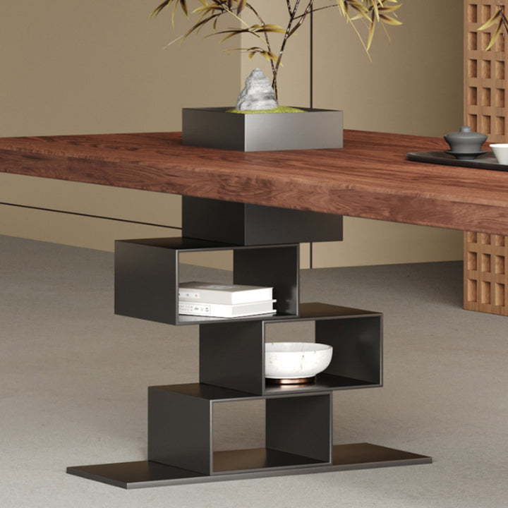 Contemporary Retro Rectangular Solid Wood Acrylic Iron Jackpot Leg Coffee Table &amp; Chair Set For Living Room