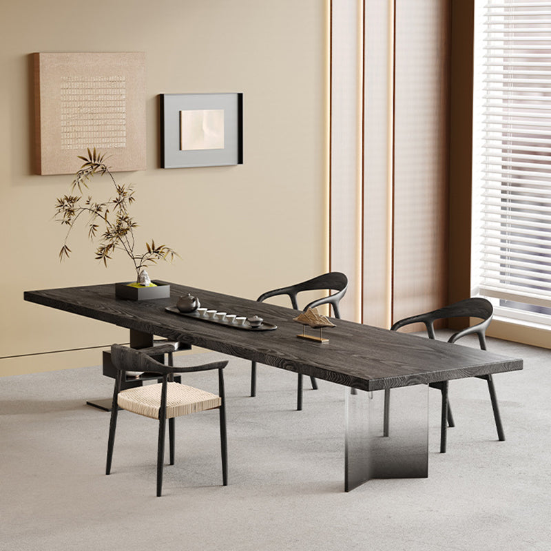 Contemporary Retro Rectangular Solid Wood Acrylic Iron Jackpot Leg Coffee Table & Chair Set For Living Room