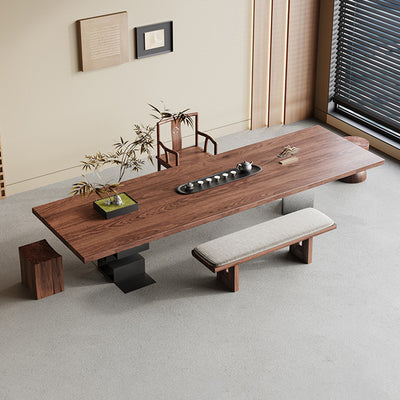 Contemporary Retro Rectangular Solid Wood Acrylic Iron Jackpot Leg Coffee Table & Chair Set For Living Room