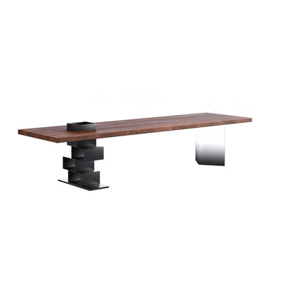 Contemporary Retro Rectangular Solid Wood Acrylic Iron Jackpot Leg Coffee Table & Chair Set For Living Room