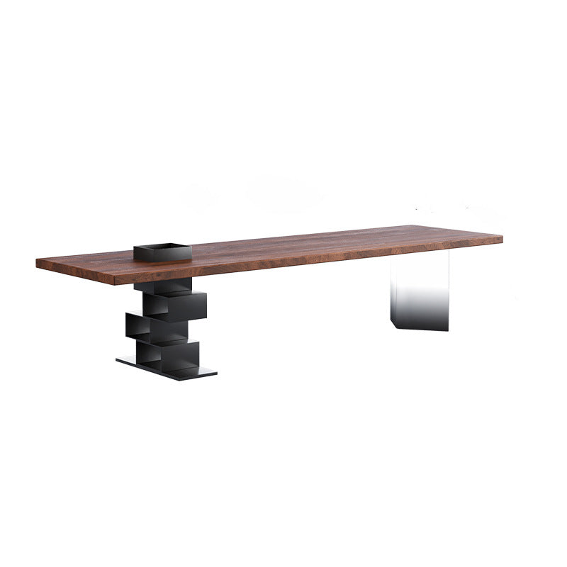 Contemporary Retro Rectangular Solid Wood Acrylic Iron Jackpot Leg Coffee Table & Chair Set For Living Room