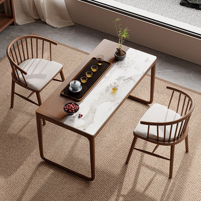 Traditional Chinese Slab Wood Rectangular Coffee Table & Chair Set For Living Room