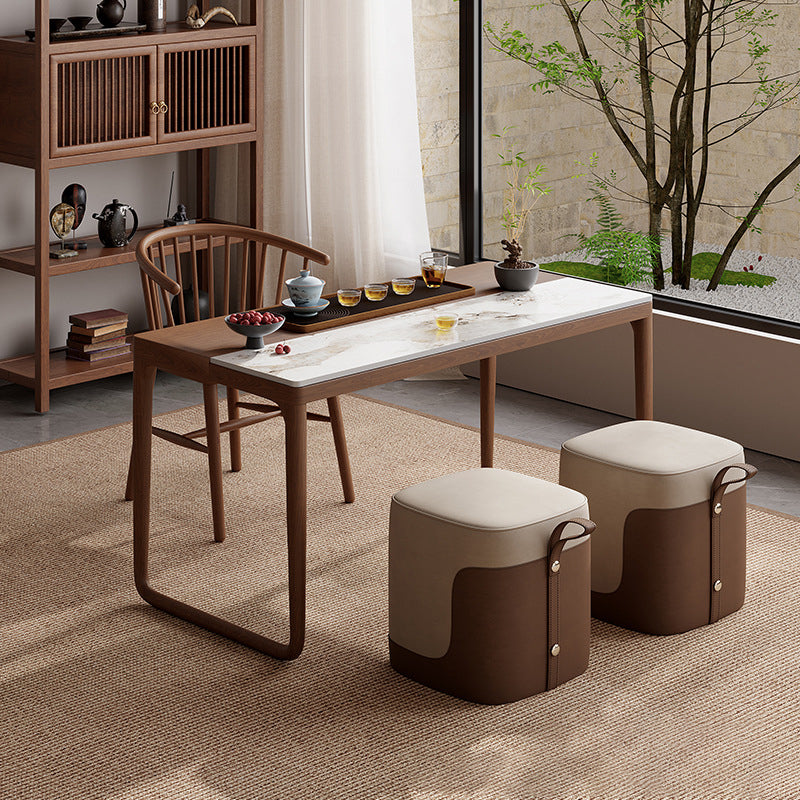 Traditional Chinese Slab Wood Rectangular Coffee Table & Chair Set For Living Room