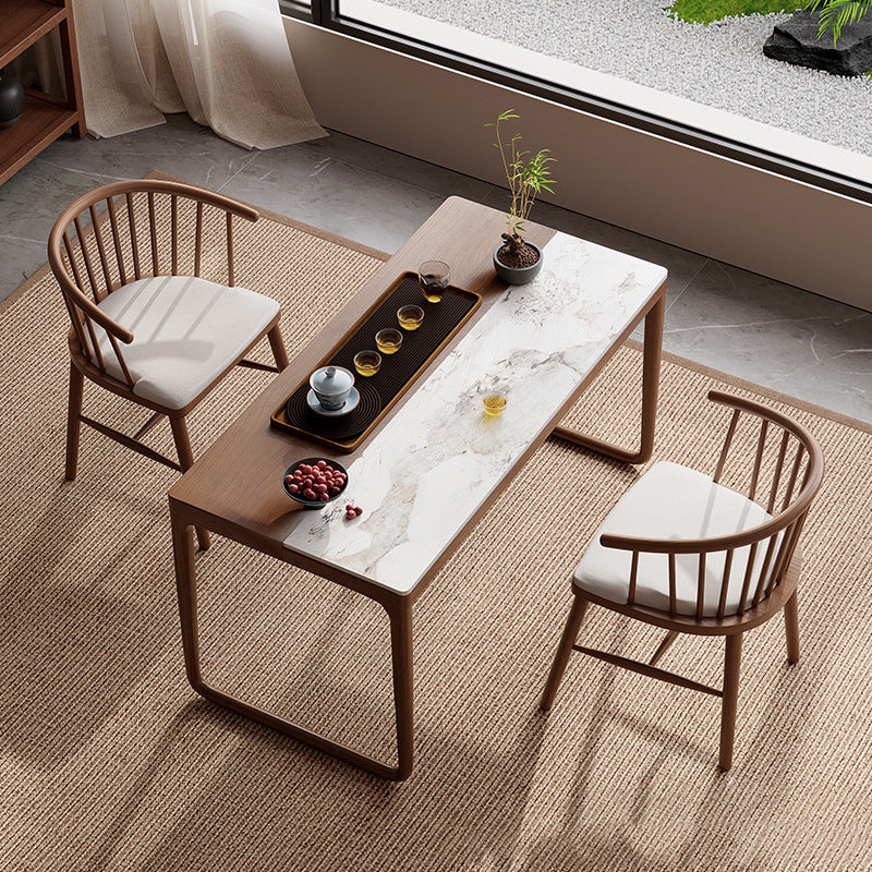 Traditional Chinese Slab Wood Rectangular Coffee Table & Chair Set For Living Room