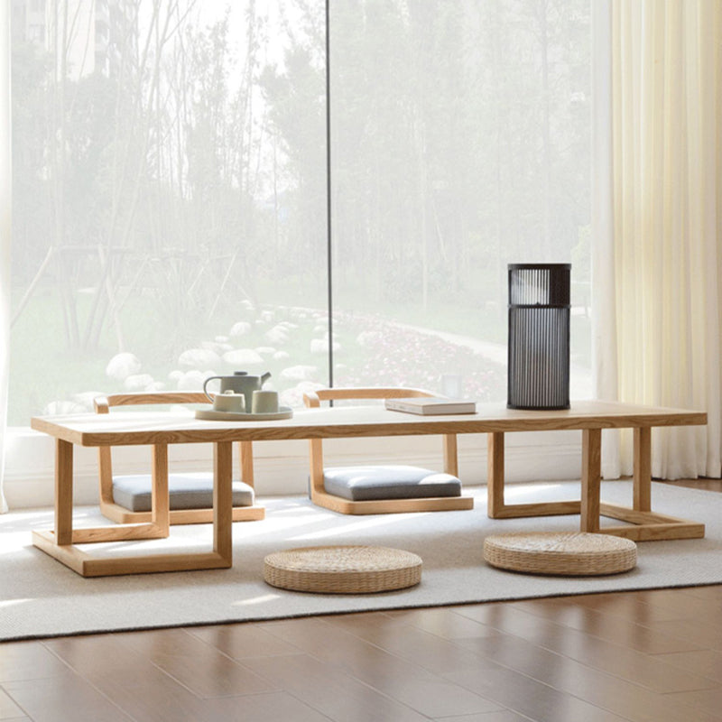 Traditional Japanese Ash Wood Rectangular Low Coffee Table & Chair Set For Living Room