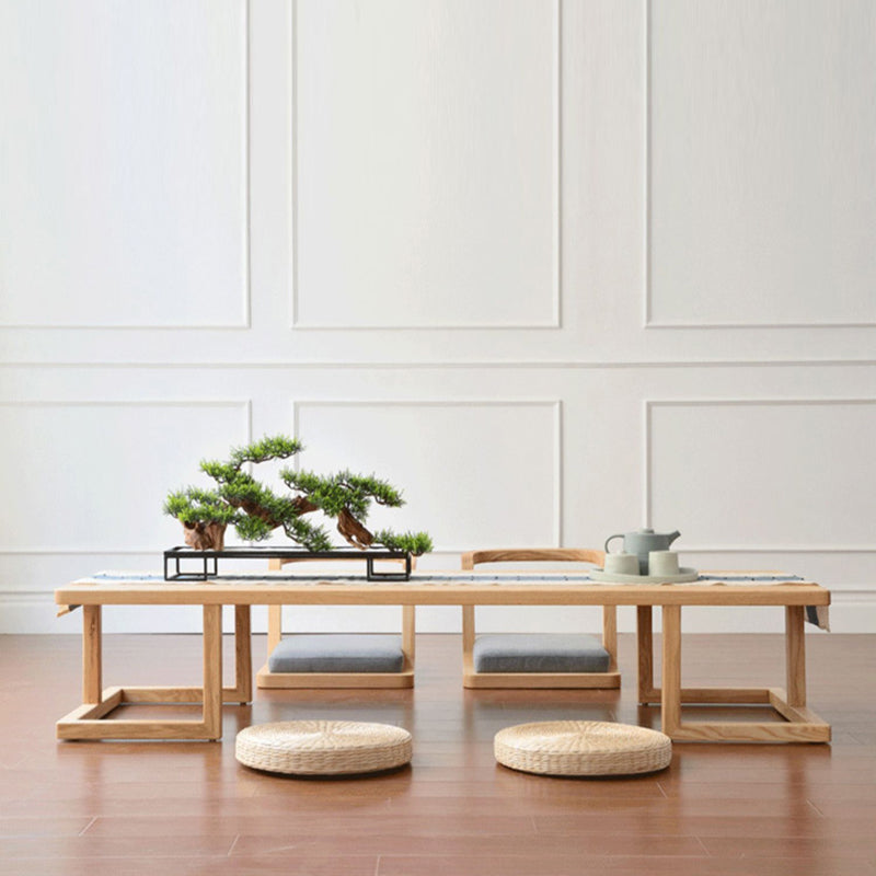 Traditional Japanese Ash Wood Rectangular Low Coffee Table &amp; Chair Set For Living Room