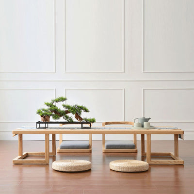 Traditional Japanese Ash Wood Rectangular Low Coffee Table & Chair Set For Living Room