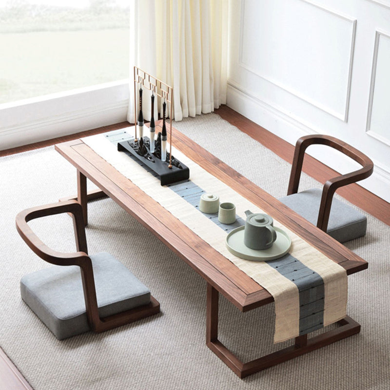 Traditional Japanese Ash Wood Rectangular Low Coffee Table &amp; Chair Set For Living Room
