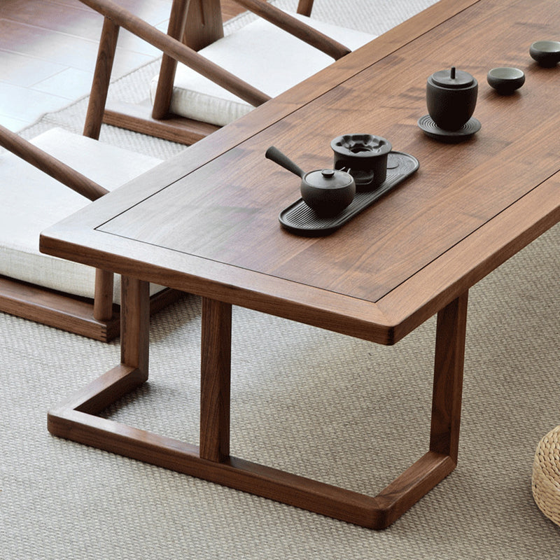Traditional Japanese Ash Wood Rectangular Low Coffee Table & Chair Set For Living Room