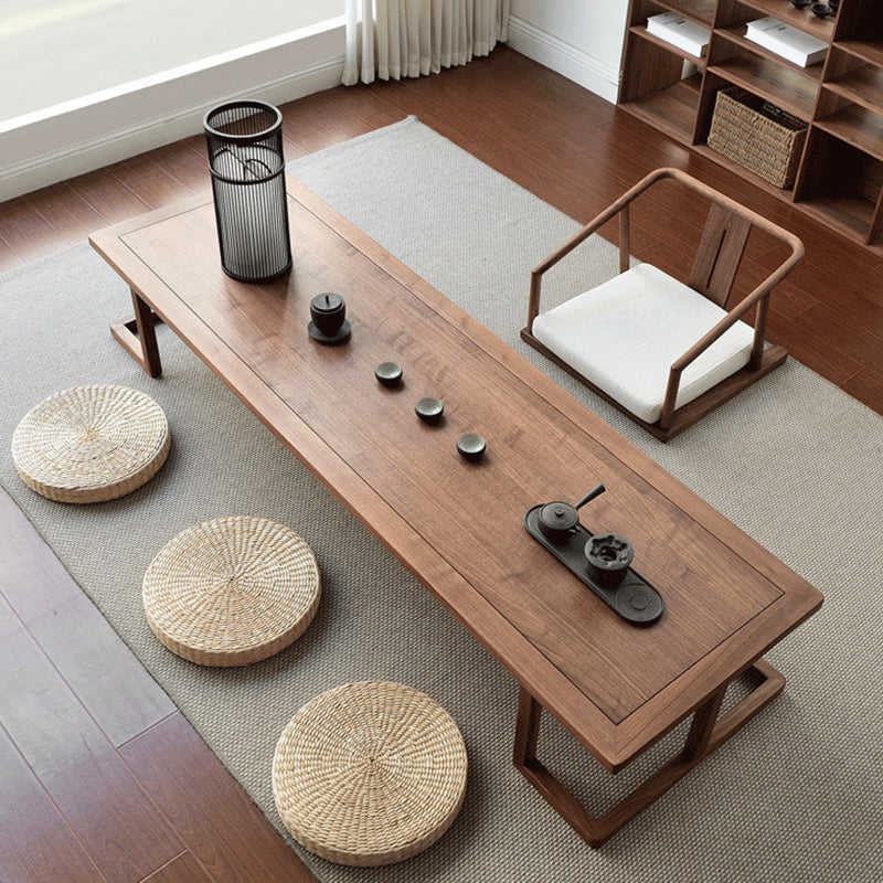Traditional Japanese Ash Wood Rectangular Low Coffee Table &amp; Chair Set For Living Room