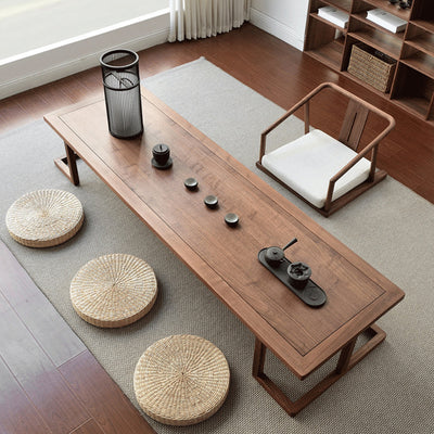 Traditional Japanese Ash Wood Rectangular Low Coffee Table & Chair Set For Living Room