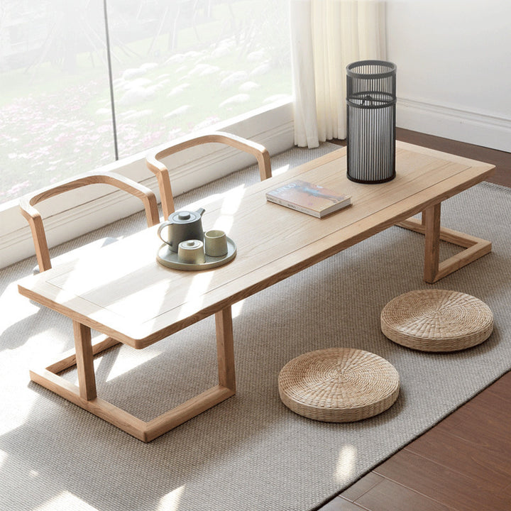Traditional Japanese Ash Wood Rectangular Low Coffee Table & Chair Set For Living Room