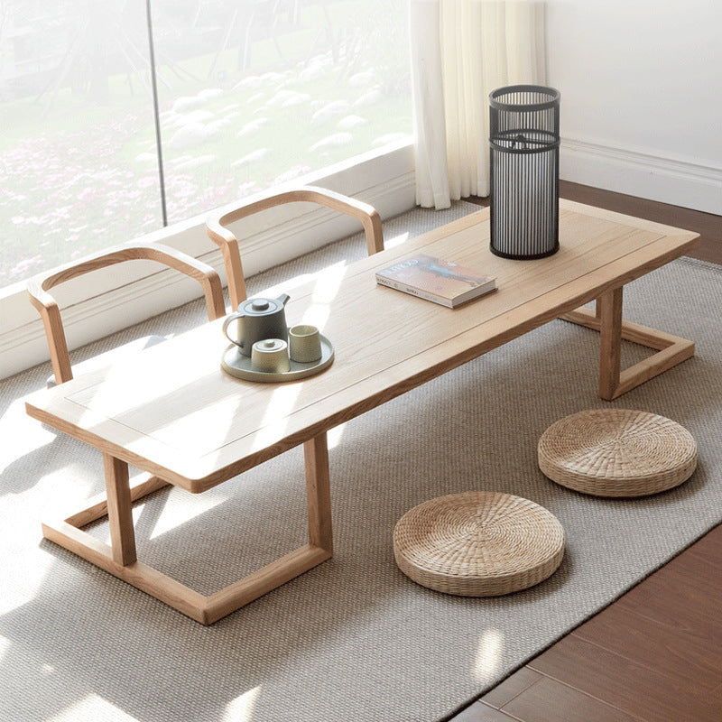Traditional Japanese Ash Wood Rectangular Low Coffee Table & Chair Set For Living Room
