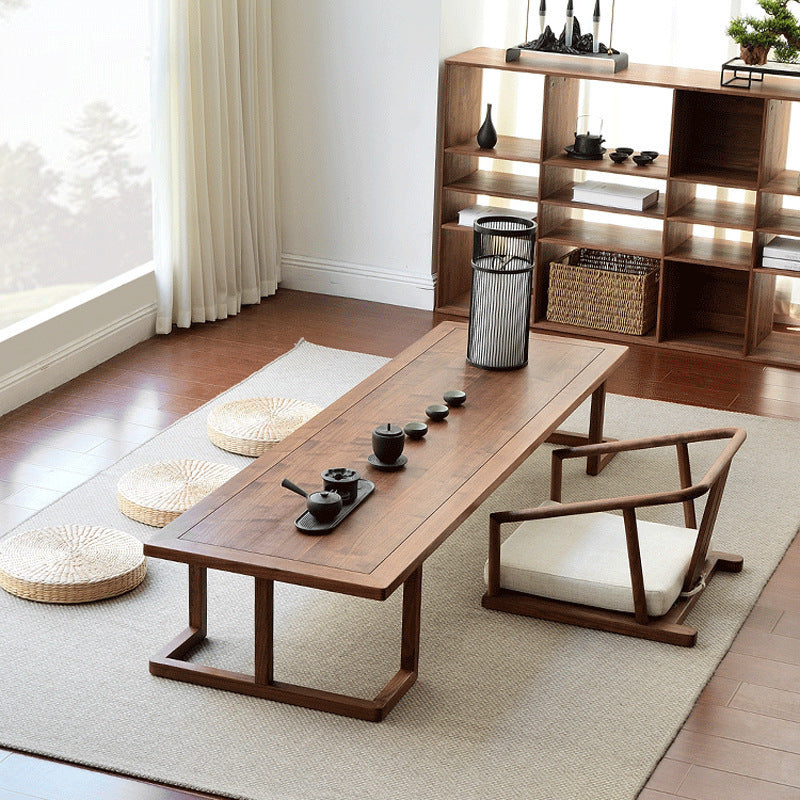 Traditional Japanese Ash Wood Rectangular Low Coffee Table & Chair Set For Living Room