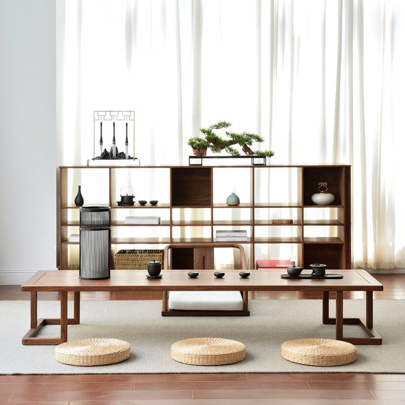 Traditional Japanese Ash Wood Rectangular Low Coffee Table & Chair Set For Living Room