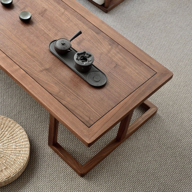 Traditional Japanese Ash Wood Rectangular Low Coffee Table &amp; Chair Set For Living Room