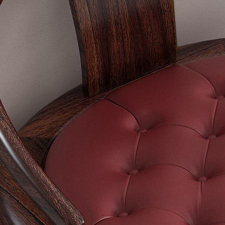 Traditional Chinese Ebonized Wood Leather Round Accent Chair & Table Set For Living Room