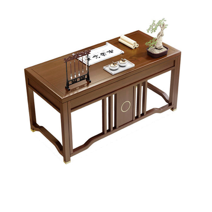Ensemble de bureau et chaise en bois de caoutchouc massif chinois traditionnel avec poutre verticale rectangulaire en laiton à 3 tiroirs pour bureau à domicile 