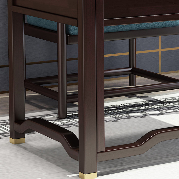 Traditional Chinese Solid Rubber Wood Brass Rectangular Vertical Beam Desk & Chair Set 3-Drawer For Home Office