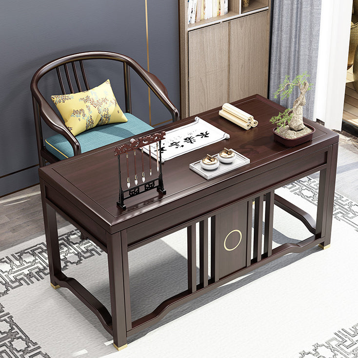 Ensemble de bureau et chaise en bois de caoutchouc massif chinois traditionnel avec poutre verticale rectangulaire en laiton à 3 tiroirs pour bureau à domicile 