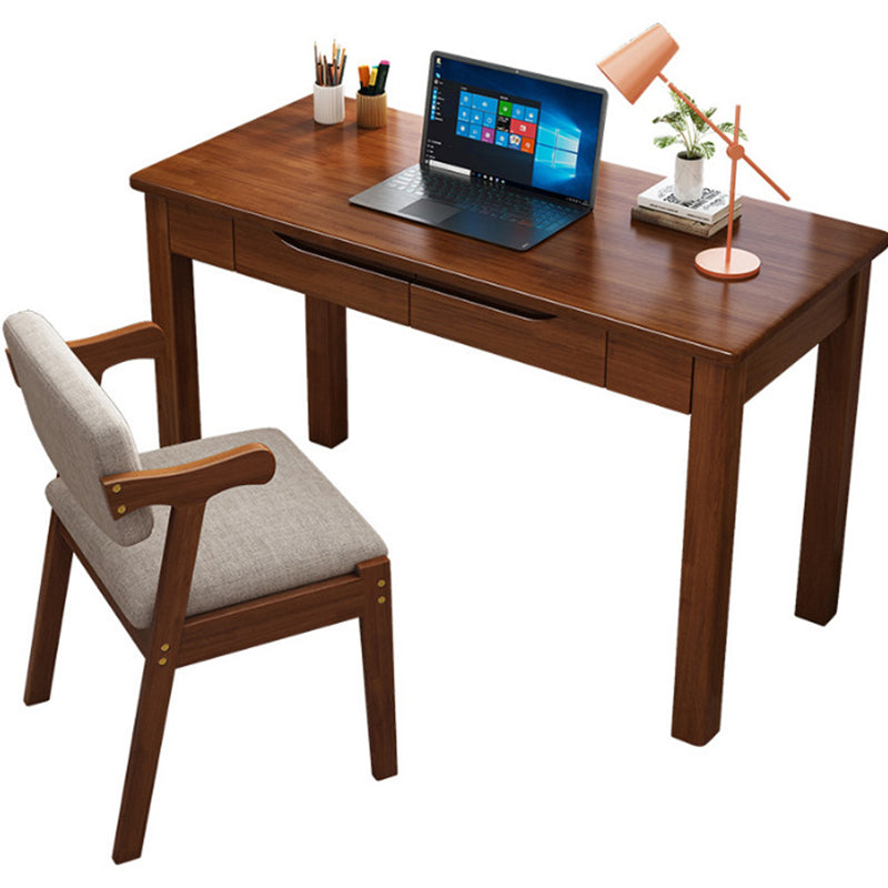 Contemporary Nordic Rubber Wood Pine Wood Rectangular Desk & Chair Set 2-Drawer For Study