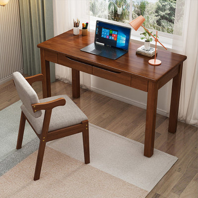 Contemporary Nordic Rubber Wood Pine Wood Rectangular Desk & Chair Set 2-Drawer For Study