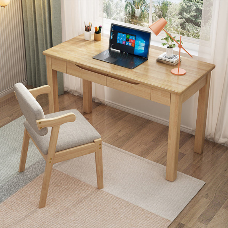Contemporary Nordic Rubber Wood Pine Wood Rectangular Desk & Chair Set 2-Drawer For Study