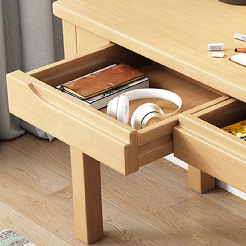 Contemporary Nordic Rubber Wood Pine Wood Rectangular Desk & Chair Set 2-Drawer For Study