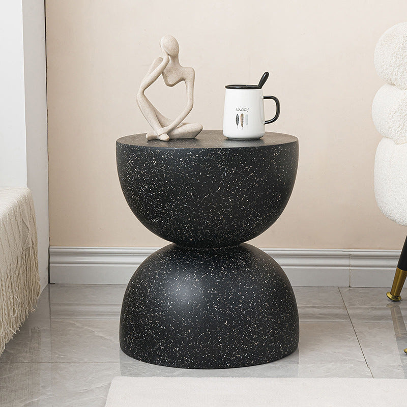 Contemporary Nordic Hourglass Round Magnesium Oxide End Table 1-Tray For Living Room
