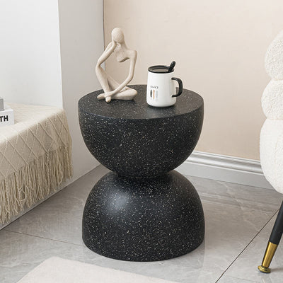 Contemporary Nordic Hourglass Round Magnesium Oxide End Table 1-Tray For Living Room