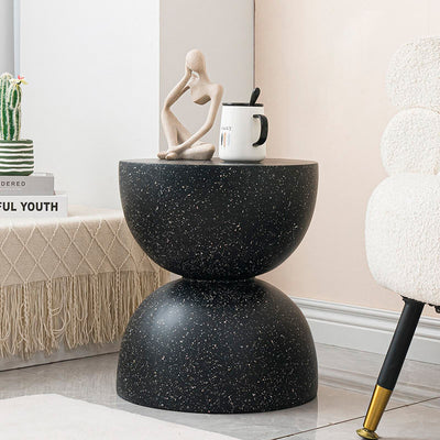 Contemporary Nordic Hourglass Round Magnesium Oxide End Table 1-Tray For Living Room