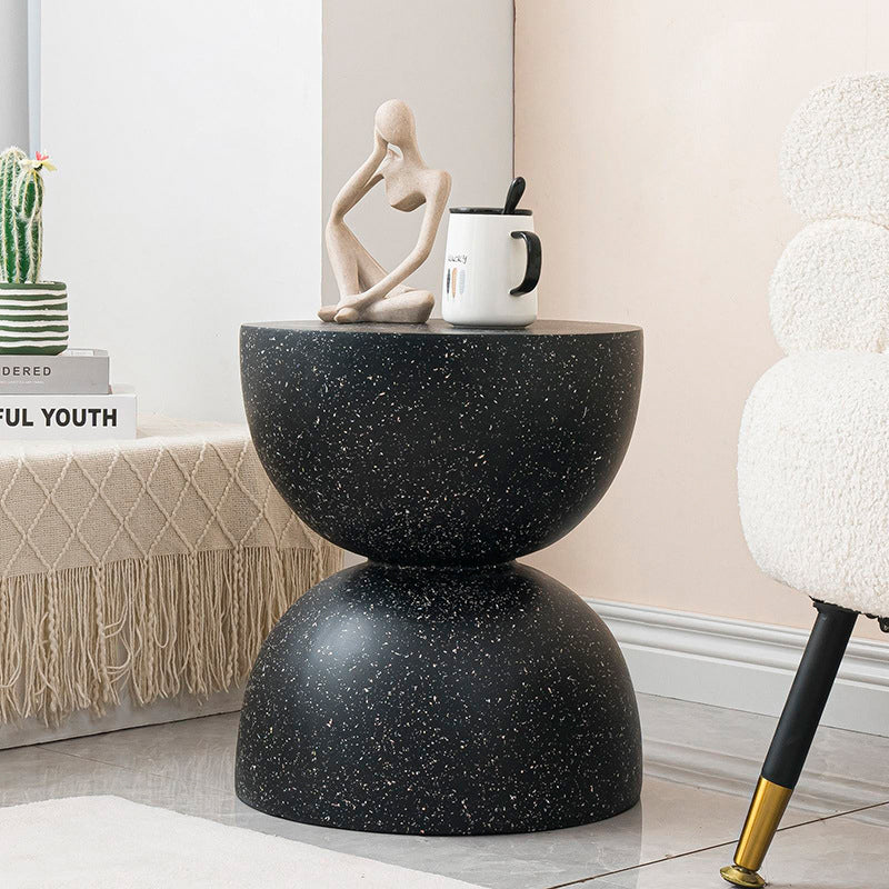 Contemporary Nordic Hourglass Round Magnesium Oxide End Table 1-Tray For Living Room