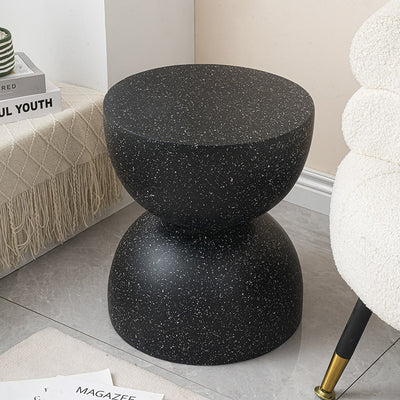 Contemporary Nordic Hourglass Round Magnesium Oxide End Table 1-Tray For Living Room