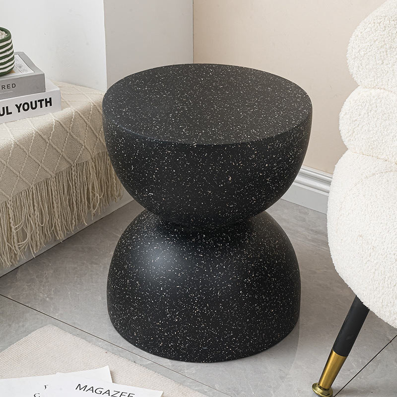 Contemporary Nordic Hourglass Round Magnesium Oxide End Table 1-Tray For Living Room