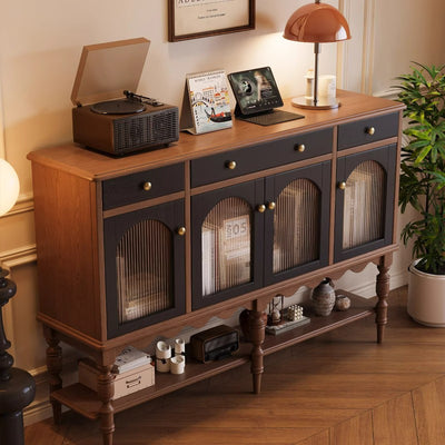 Modern Minimalist Rectangular Solid Wood Glass Side Table 3-Drawer For Living Room