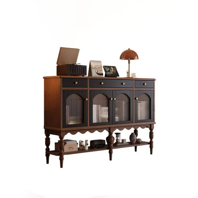 Modern Minimalist Rectangular Solid Wood Glass Side Table 3-Drawer For Living Room