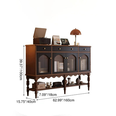Modern Minimalist Rectangular Solid Wood Glass Side Table 3-Drawer For Living Room