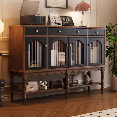 Modern Minimalist Rectangular Solid Wood Glass Side Table 3-Drawer For Living Room