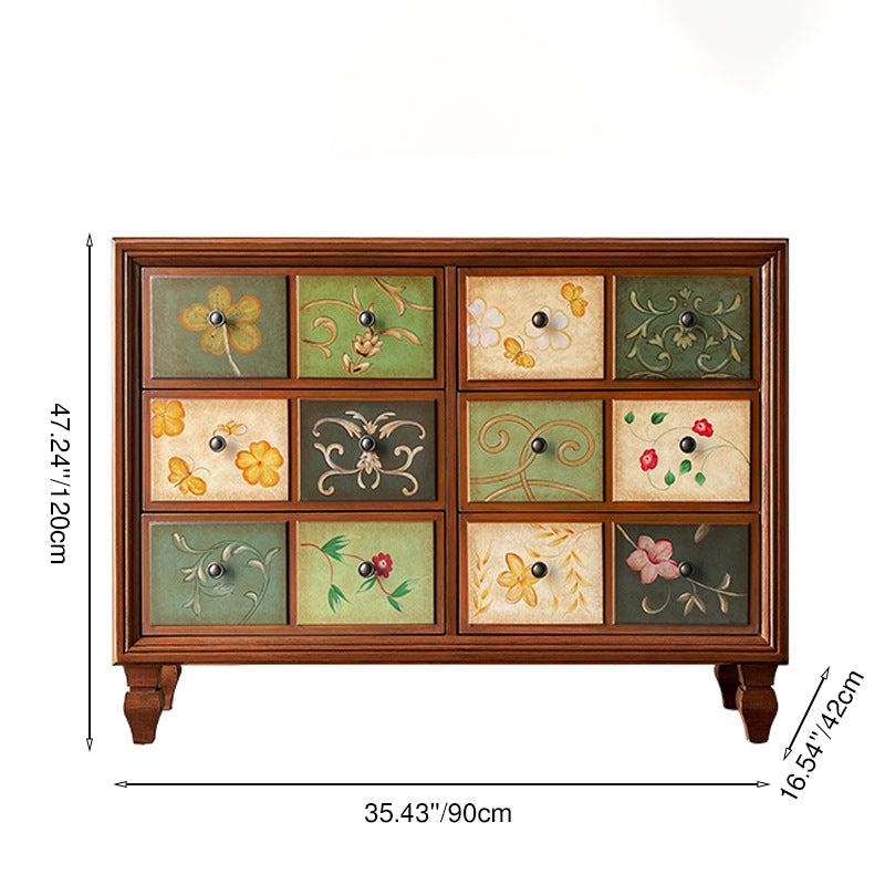 Traditional Vintage Rectangular Medium Density Fiberboard Solid Wood Side Table 6-Drawer For Living Room