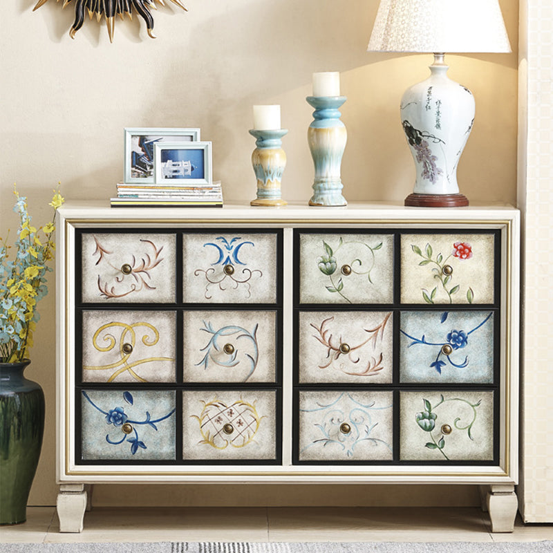 Traditional Vintage Rectangular Medium Density Fiberboard Solid Wood Side Table 6-Drawer For Living Room
