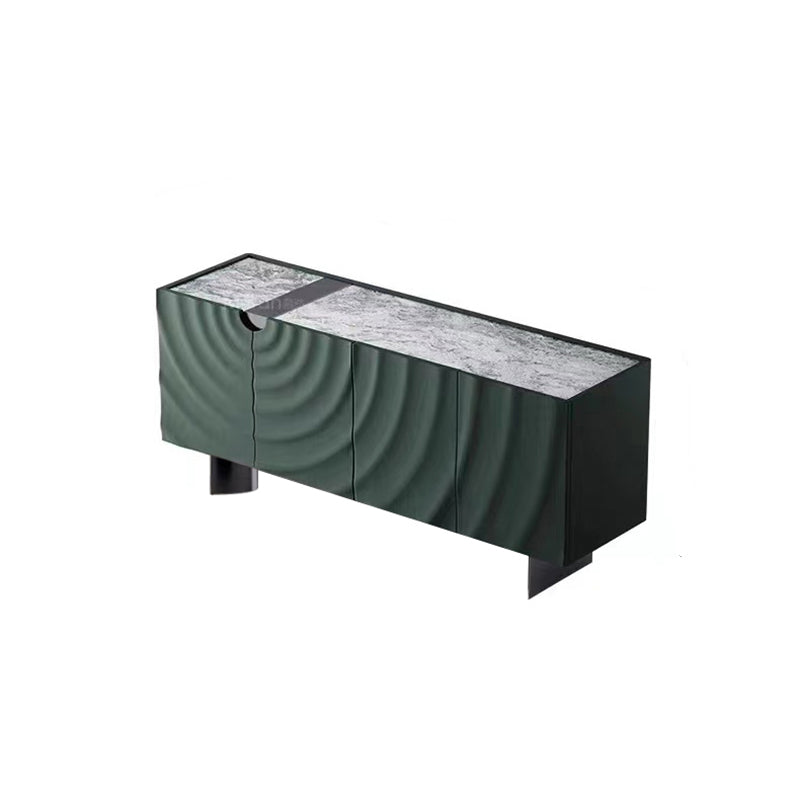 Table d’appoint rectangulaire minimaliste moderne en panneau de fibres à densité moyenne, acier inoxydable et dalle de pierre, à 4 tiroirs, pour salon 