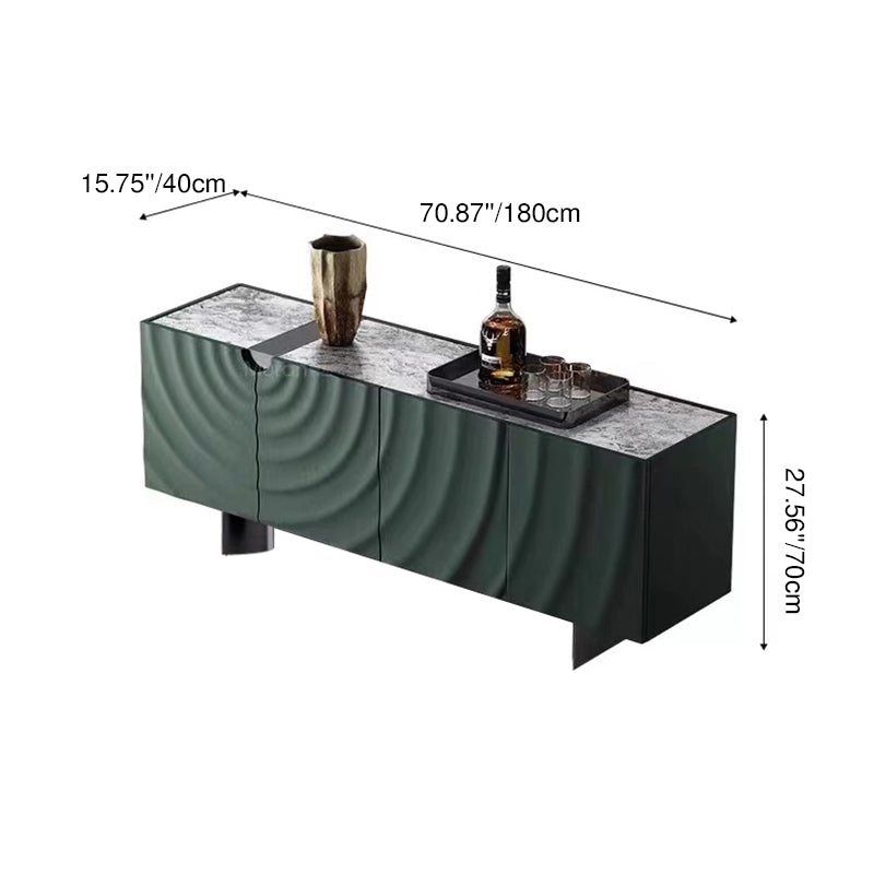 Table d’appoint rectangulaire minimaliste moderne en panneau de fibres à densité moyenne, acier inoxydable et dalle de pierre, à 4 tiroirs, pour salon 