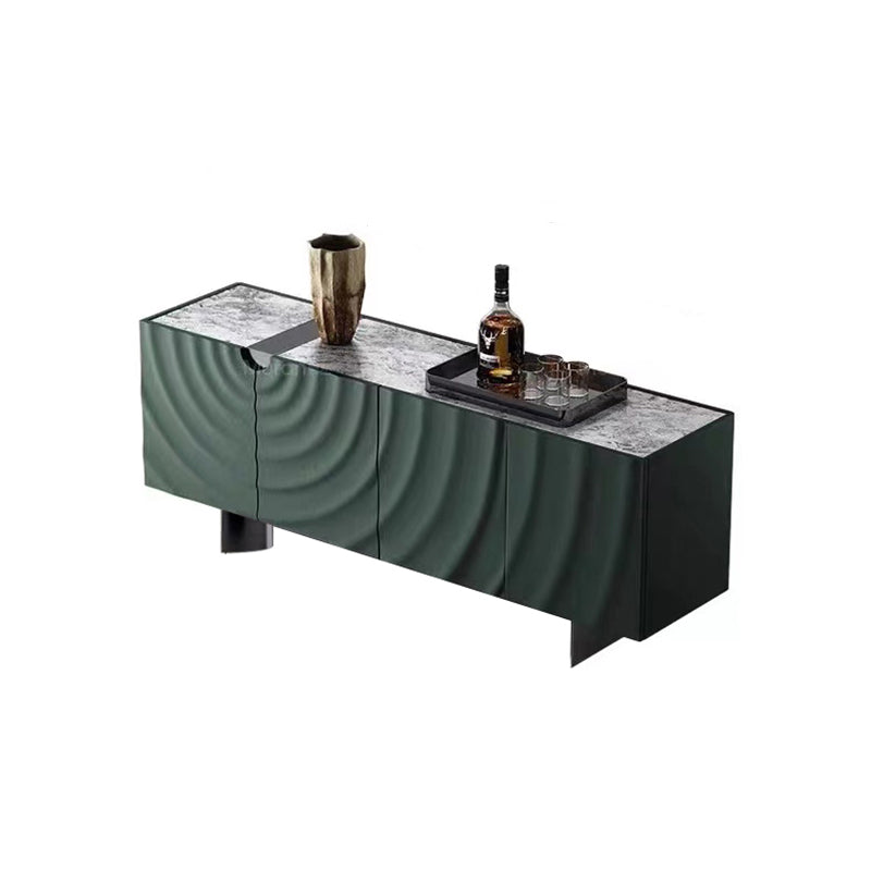 Table d’appoint rectangulaire minimaliste moderne en panneau de fibres à densité moyenne, acier inoxydable et dalle de pierre, à 4 tiroirs, pour salon 