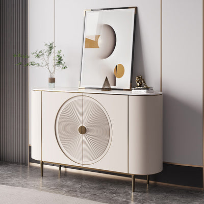 Modern Minimalist Round Rectangular Medium Density Fiberboard Stainless Steel Stone Slab Console Table 1-Cabinet For Entryways